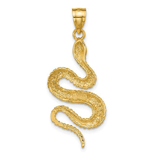 Mens 14k Yellow Gold Polished and Textured Snake Pendant