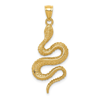 Mens 14k Yellow Gold Polished and Textured Snake Pendant