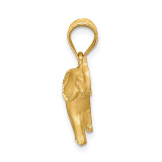 Mens 14k Yellow Gold Brushed and Diamond-cut Elephant Pendant