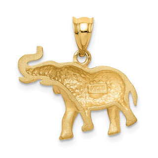 Mens 14k Yellow Gold Brushed and Diamond-cut Elephant Pendant