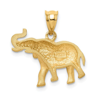 Mens 14k Yellow Gold Brushed and Diamond-cut Elephant Pendant