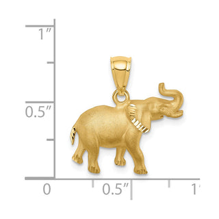 Mens 14k Yellow Gold Brushed and Diamond-cut Elephant Pendant