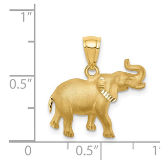 Mens 14k Yellow Gold Brushed and Diamond-cut Elephant Pendant