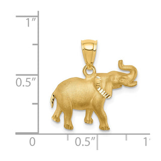 Mens 14k Yellow Gold Brushed and Diamond-cut Elephant Pendant