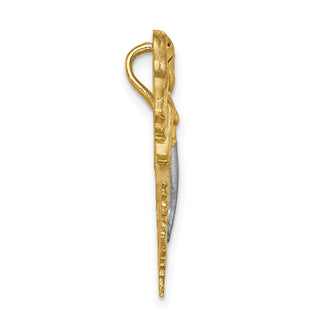 14k Yellow Gold and Rhodium Brushed and Diamond-cut Mermaid Slide Pendant