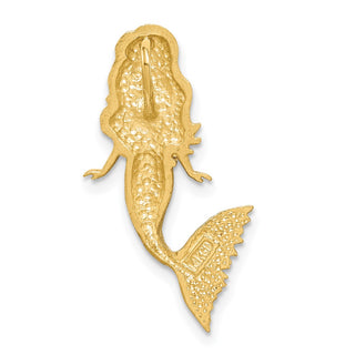 14k Yellow Gold and Rhodium Brushed and Diamond-cut Mermaid Slide Pendant