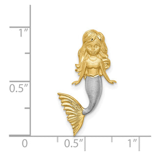 14k Yellow Gold and Rhodium Brushed and Diamond-cut Mermaid Slide Pendant