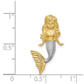 14k Yellow Gold and Rhodium Brushed and Diamond-cut Mermaid Slide Pendant