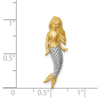 14k Yellow Gold and White Rhodium Brushed Mermaid Slide Pendant