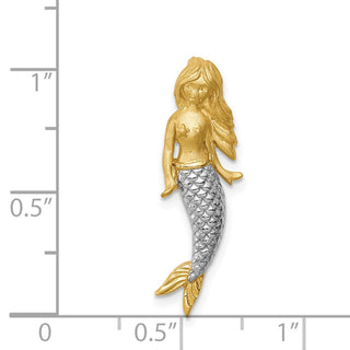 14k Yellow Gold and White Rhodium Brushed Mermaid Slide Pendant
