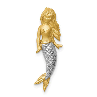 14k Yellow Gold and White Rhodium Brushed Mermaid Slide Pendant