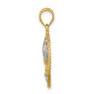 14k Yellow Gold And Rhodium Polished Sealife Pendant