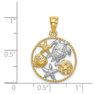 14k Yellow Gold And Rhodium Polished Sealife Pendant