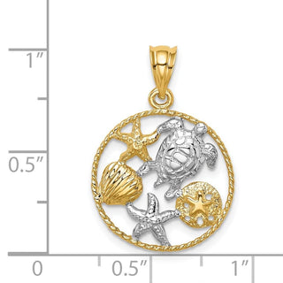 14k Yellow Gold And Rhodium Polished Sealife Pendant