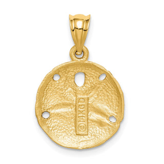 Mens 14k Yellow Gold Brushed and Diamond-cut Sand Dollar Pendant