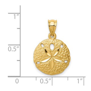 Mens 14k Yellow Gold Brushed and Diamond-cut Sand Dollar Pendant