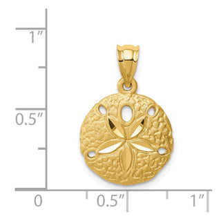 Mens 14k Yellow Gold Brushed and Diamond-cut Sand Dollar Pendant