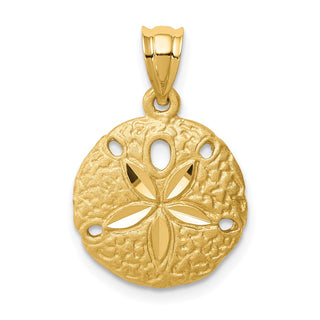Mens 14k Yellow Gold Brushed and Diamond-cut Sand Dollar Pendant