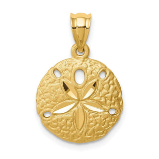 Mens 14k Yellow Gold Brushed and Diamond-cut Sand Dollar Pendant