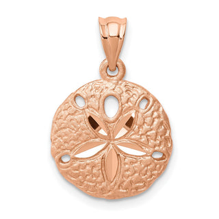 Mens 14k Rose Gold Brushed and Diamond-cut Sand Dollar Pendant
