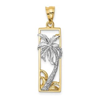 14k Two-Tone Gold Palm Tree Pendant