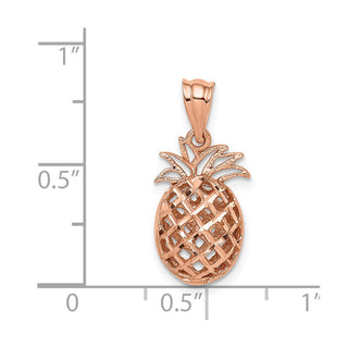 14K Rose Polished & Diamond-cut 3D Pineapple Pendant