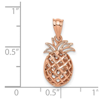 14K Rose Polished & Diamond-cut 3D Pineapple Pendant