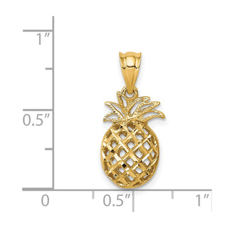 14k Yellow Gold Polished and Diamond-cut 3D Pineapple Pendant