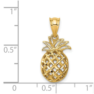 14k Yellow Gold Polished and Diamond-cut 3D Pineapple Pendant