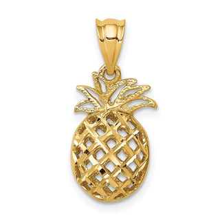 14k Yellow Gold Polished and Diamond-cut 3D Pineapple Pendant