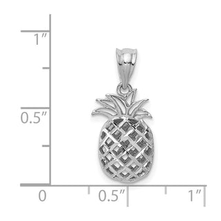 14k White Gold Polished and Diamond-cut 3D Pineapple Pendant