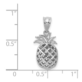 14k White Gold Polished and Diamond-cut 3D Pineapple Pendant