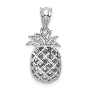 14k White Gold Polished and Diamond-cut 3D Pineapple Pendant