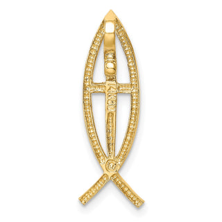 14k Yellow Gold Polished Ithacus Cross Fish Slide Pendant