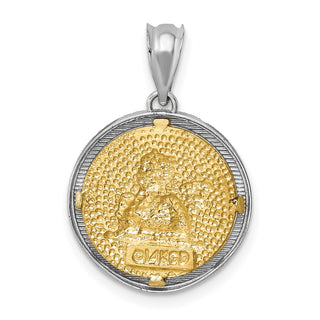 14k Two-tone Gold Polished and Diamond-cut Bezel Angel Pendant