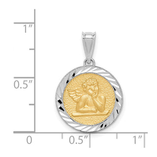 14k Two-tone Gold Polished and Diamond-cut Bezel Angel Pendant