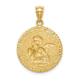 14k Yellow Gold Brushed Angel Pendant