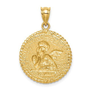14k Yellow Gold Brushed Angel Pendant