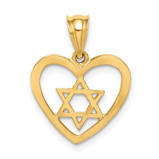 14k Yellow Gold Polished Star Of David In Heart Pendant
