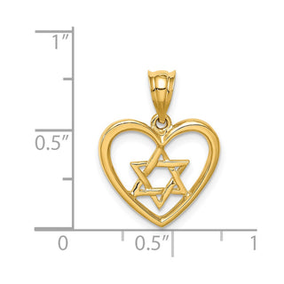 14k Yellow Gold Polished Star Of David In Heart Pendant