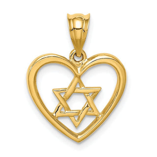 14k Yellow Gold Polished Star Of David In Heart Pendant