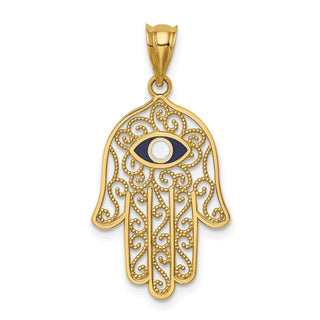 14k Yellow Gold Polished And Enameled Hamsa Pendant