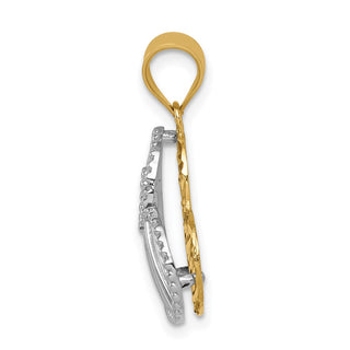 14k Two-tone Gold Polished and Diamond-cut Hollow Heart Pendant