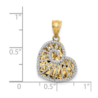 14k Two-tone Gold Polished and Diamond-cut Hollow Heart Pendant
