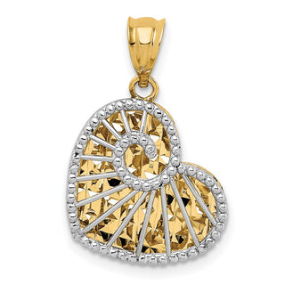 14k Two-tone Gold Polished and Diamond-cut Hollow Heart Pendant