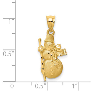14k Yellow Gold Diamond-cut Brushed and Polished Snowman Pendant