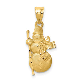 14k Yellow Gold Diamond-cut Brushed and Polished Snowman Pendant