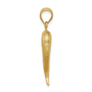 14k Yellow Gold Brushed 3D Italian Horn Pendant