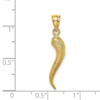 14k Yellow Gold Brushed 3D Italian Horn Pendant