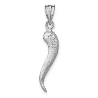 Mens 14k White Gold Brushed 3D Italian Horn Pendant